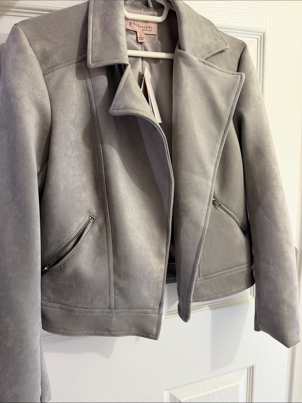 Philosophy Light Gray Suede Moto Jacket
